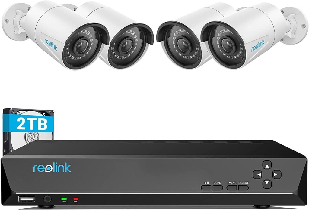 REOLINK Sistema de cámara de seguridad PoE Bullet de 4 MP 8 canales, 4 cámaras